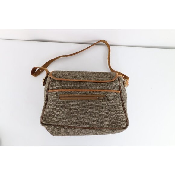 Vintage 70s 80s Streetwear Distressed Wool Tweed Leather Messenger Bag Briefcase - Picture 8 of 11